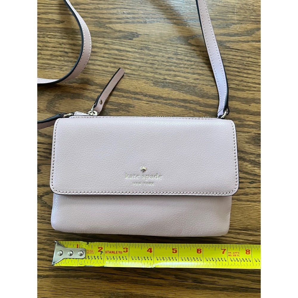 Kate Spade New York Pebbled Leather Crossbody Bag Lavender Pink Flap Zip Purse - Picture 6 of 12